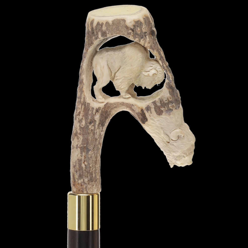 Carved Bison Antler Buffalo Bone: Collector Cane - Limited Supply Bone Handles - Tophatter Daily Deals