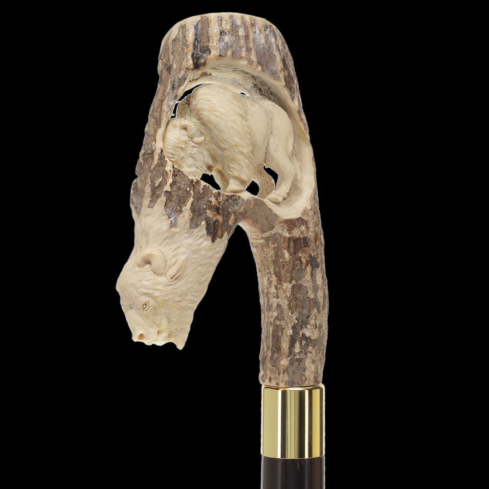 Carved Bison Antler Buffalo Bone: Collector Cane - Limited Supply Bone Handles - Tophatter Daily Deals