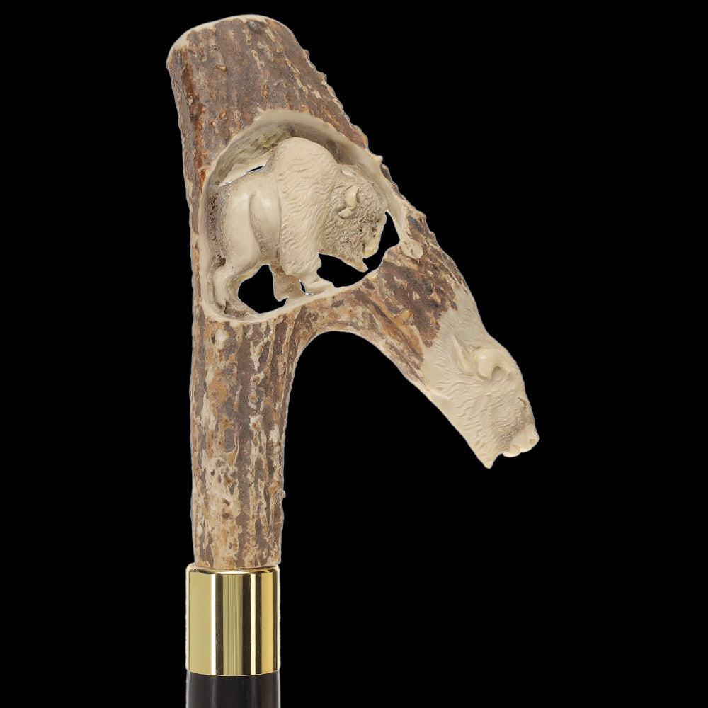 Carved Bison Antler Buffalo Bone: Collector Cane - Limited Supply Bone Handles - Tophatter Daily Deals