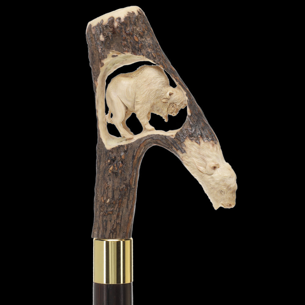Bison Antler Buffalo Bone Handle Collector Cane w/Custom Shaft and Collar Bone Handles - Tophatter Daily Deals