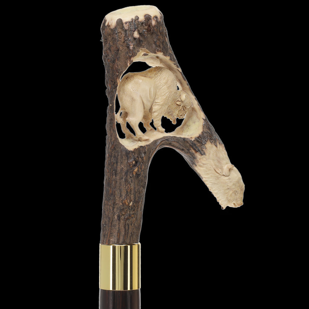 Bison Antler Buffalo Bone Handle Collector Cane w/Custom Shaft and Collar Bone Handles - Tophatter Daily Deals