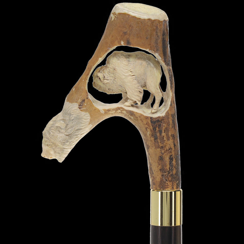 Bison Antler Buffalo Bone Handle Collector Cane w/Custom Shaft and Collar Bone Handles - Tophatter Daily Deals