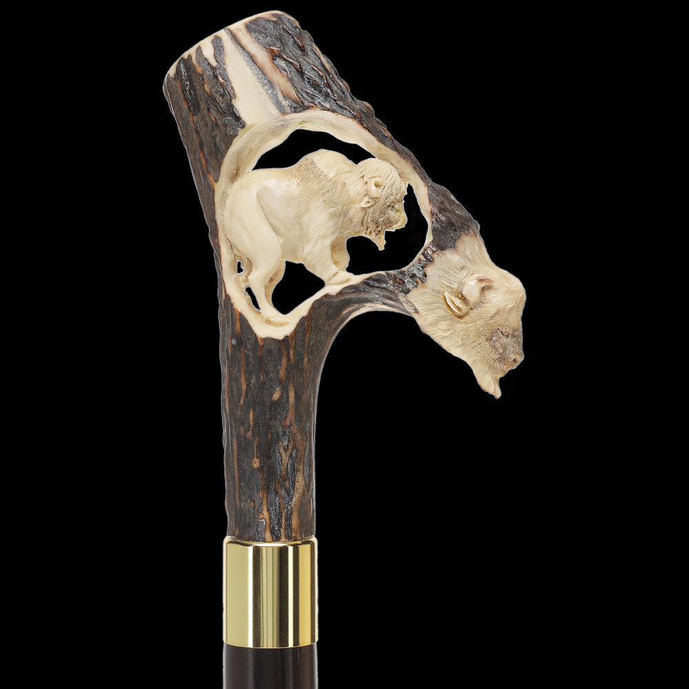 Carved Bison Antler Buffalo Bone: Collector Cane - Limited Supply Bone Handles - Tophatter Daily Deals