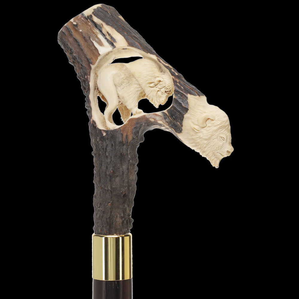 Carved Bison Antler Buffalo Bone: Collector Cane - Limited Supply Bone Handles - Tophatter Daily Deals