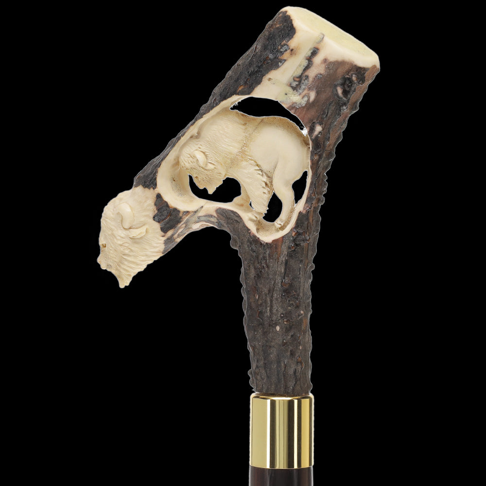 Carved Bison Antler Buffalo Bone: Collector Cane - Limited Supply Bone Handles - Tophatter Daily Deals