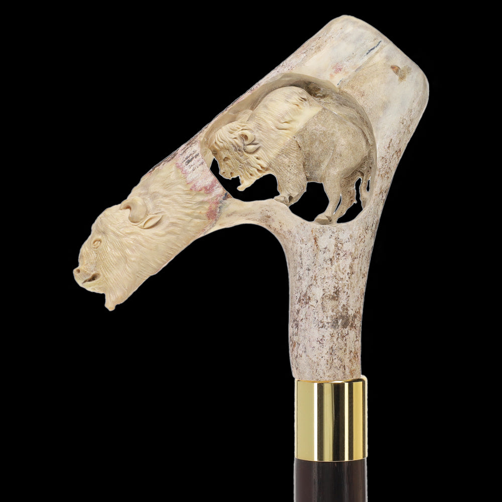 Carved Bison Antler Buffalo Bone: Collector Cane - Limited Supply Bone Handles - Tophatter Daily Deals