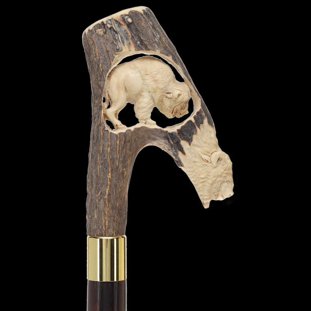 Carved Bison Antler Buffalo Bone: Collector Cane - Limited Supply Bone Handles - Tophatter Daily Deals