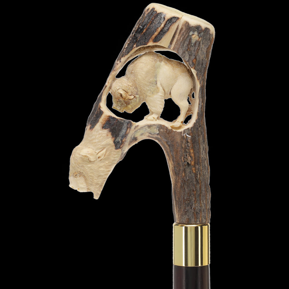 Carved Bison Antler Buffalo Bone: Collector Cane - Limited Supply Bone Handles - Tophatter Daily Deals