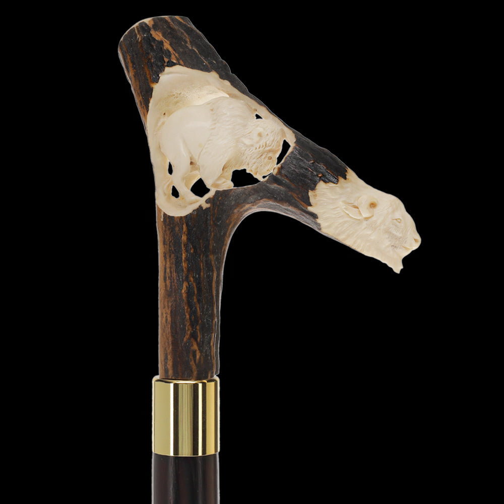 Carved Bison Antler Buffalo Bone: Collector Cane - Limited Supply Bone Handles - Tophatter Daily Deals