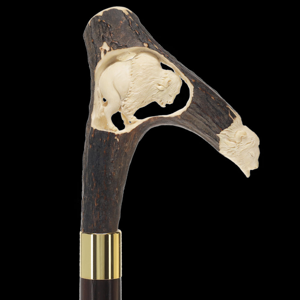 Bison Antler Buffalo Bone Handle Collector Cane w/Custom Shaft and Collar Bone Handles - Tophatter Daily Deals