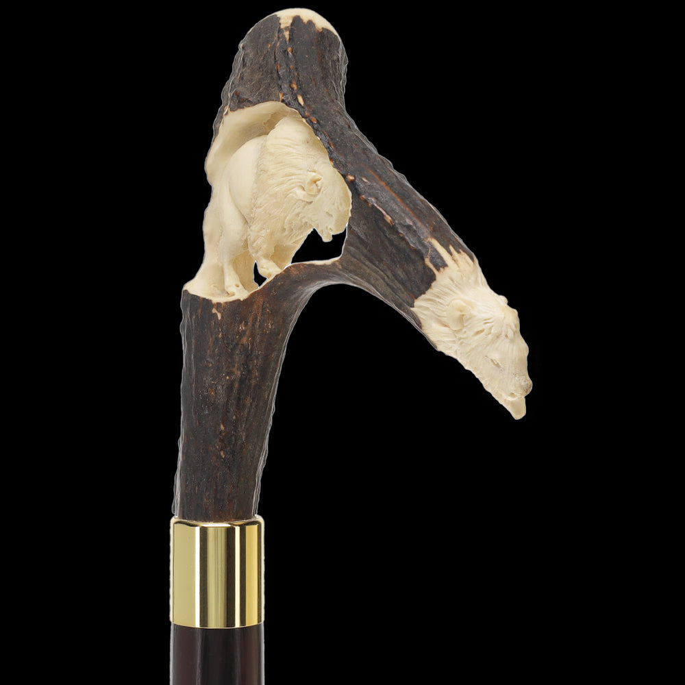Bison Antler Buffalo Bone Handle Collector Cane w/Custom Shaft and Collar Bone Handles - Tophatter Daily Deals