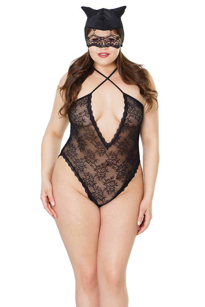 Coquette - 2476X - Kitty Teddy - OS/XL - Black Lingerie - Tophatter Daily Deals