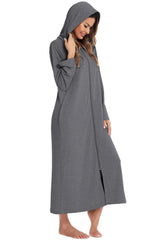 Zip Front Hooded Night Dress with Pockets Sleep Dresses - Tophatter Daily Deals