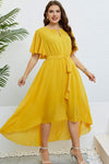 Belted Flutter Sleeve High-Low Dress Casual Dresses - Tophatter Daily Deals