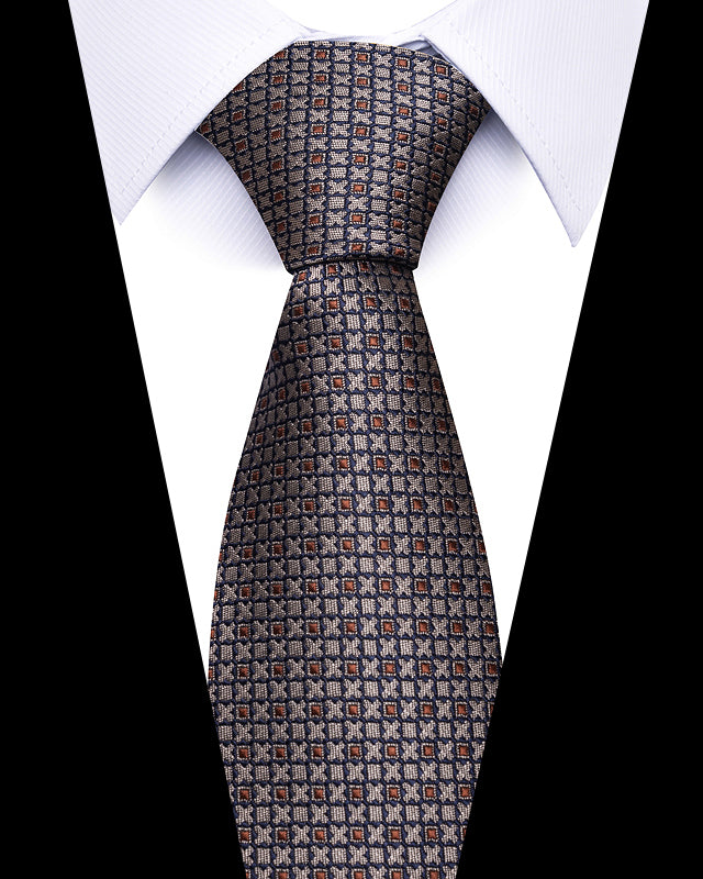 Men's Neckties - Formal Classic Patterned Tie (50 Style Options) Bronze with Navy Grid Belts & Ties - Tophatter Daily Deals