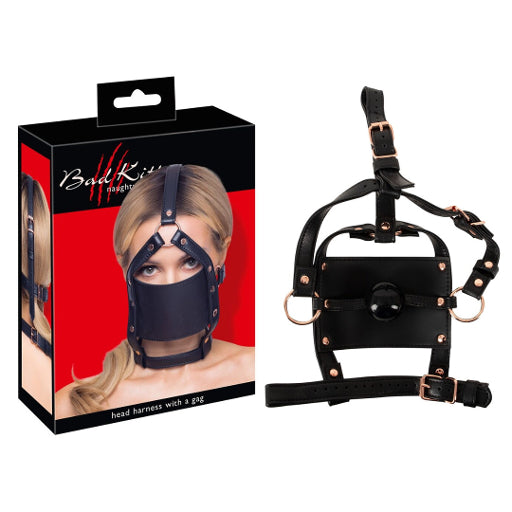 Bad Kitty Adjustable Head Harness with Rose Gold Metal Elements and Silicone Ball Gag > Bondage Gear > Gags and Bits - Tophatter Daily Deals