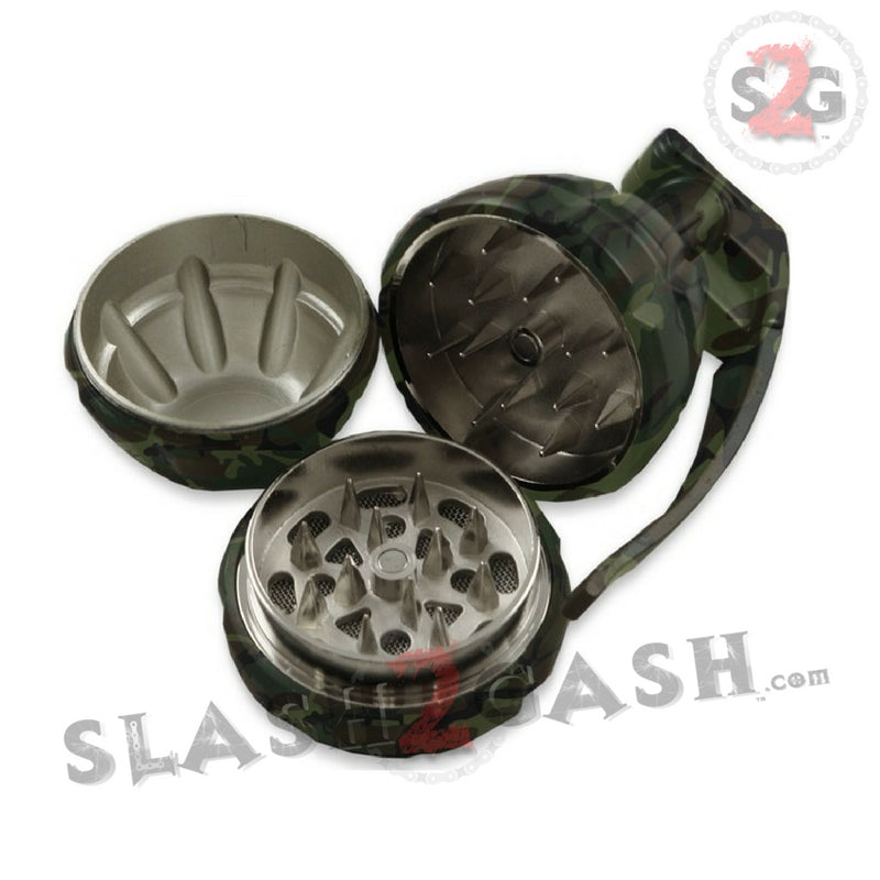 Camo Hand Grenade Tobacco Herb Grinder - 3 piece w/ Pin Handle Smoking Accessories - Tophatter Daily Deals
