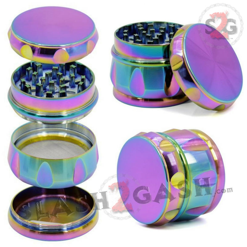 Rainbow Stainless Steel 2.5" Magnetic Spice Herb Grinder 4 piece - Diamond Smoking Accessories - Tophatter Daily Deals