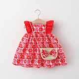 Baby Girl Flounced Sleeve Dress Free Bamboo Basket Satchel Red 0 - Tophatter Daily Deals