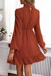 Frill Ruched Mock Neck Balloon Sleeve Dress Casual Dresses - Tophatter Daily Deals