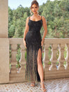 Backless Slit Sequin Spaghetti Strap Dress Black Cocktail Dresses - Tophatter Daily Deals