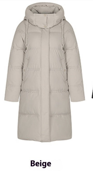 Insulating Women’s Long Puffer Coat - Hooded Quilted Winter Light Camel 3D Changing Face Moving Picture Frame - Tophatter Daily Deals