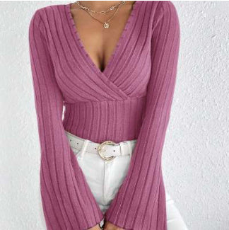 Stretchy Women’s Long Sleeve Top - V Neck, Ribbed Knit Pink 3D Changing Face Moving Picture Frame - Tophatter Daily Deals
