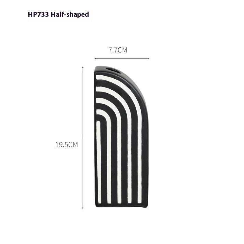 Black And White Striped Ceramic Dried Flower Vase Decorative Art Ornaments HP733 Half Arch 0 - Tophatter Daily Deals