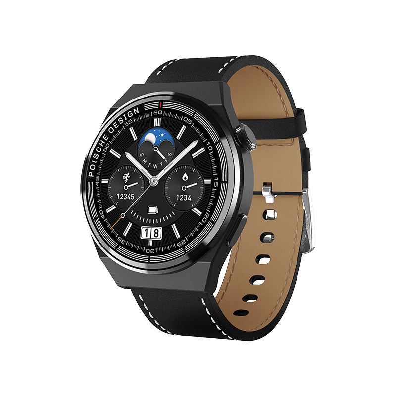 Bluetooth Call Offline Payment NFC Access Control Blood Sugar Music Smartwatch Black leather 0 - Tophatter Daily Deals