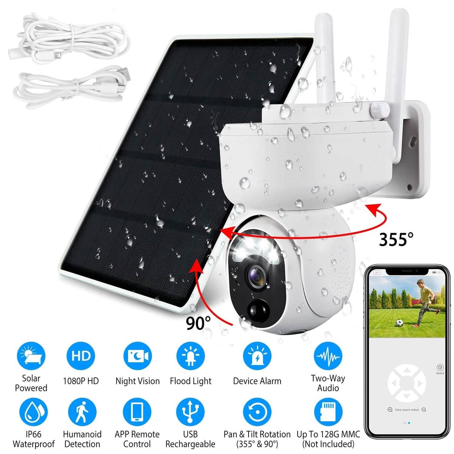 2.4G Wifi Solar Wireless 1080P Surveillance Camera with Flood Light Night Vision Smart Home & Security - Tophatter Daily Deals
