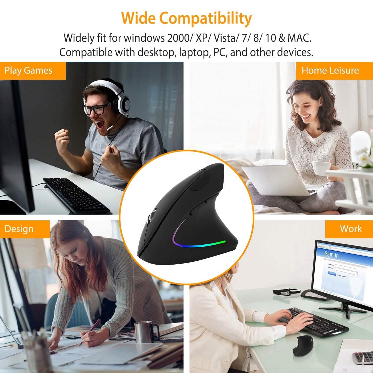 2.4G Wireless Vertical Mouse Ergonomic Optical Mice Computer Accessories - Tophatter Daily Deals