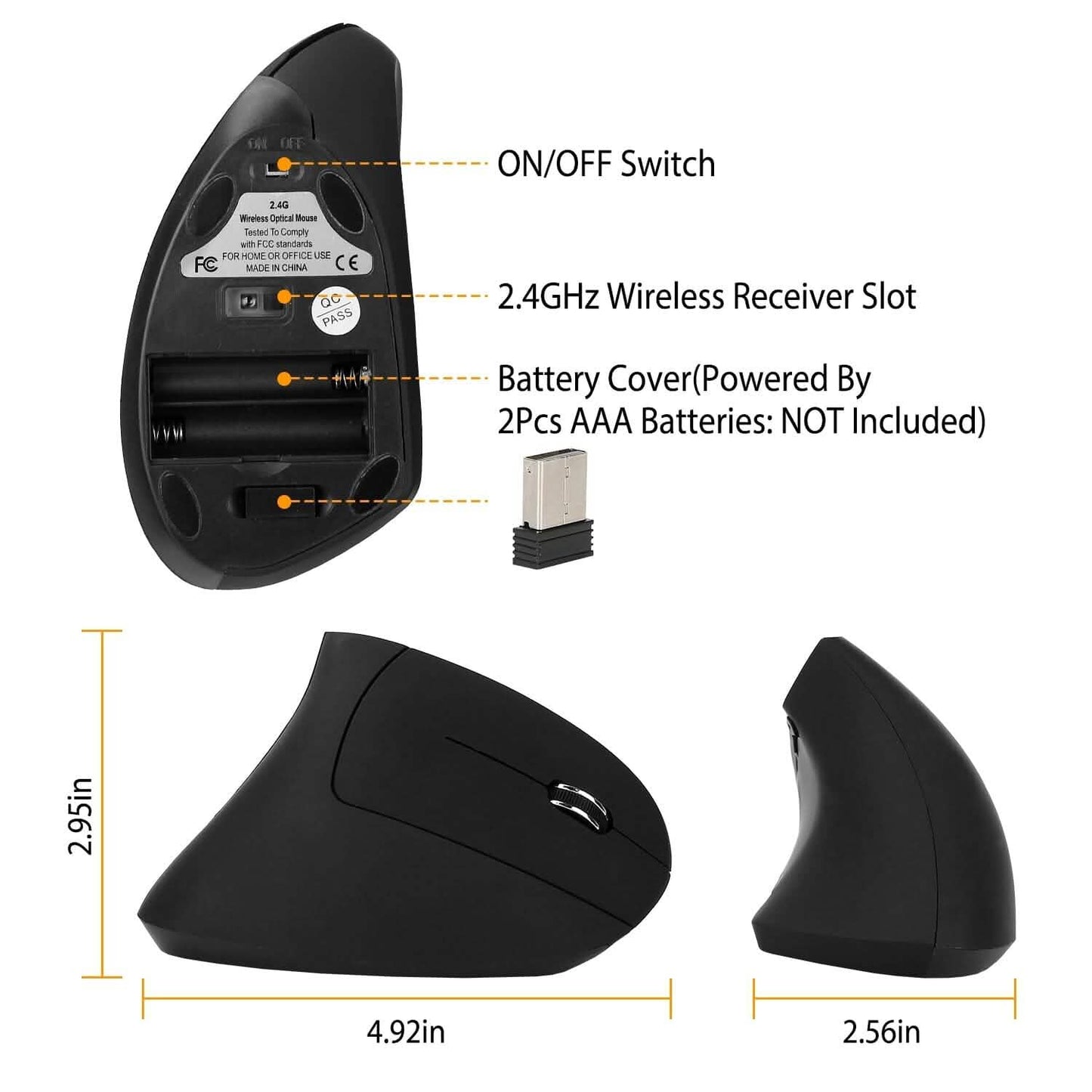 2.4G Wireless Vertical Mouse Ergonomic Optical Mice Computer Accessories - Tophatter Daily Deals
