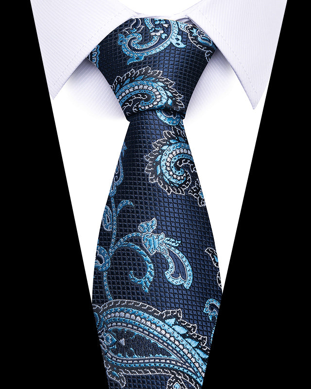 Men's Neckties - Formal Classic Patterned Tie (50 Style Options) Midnight Blue with Aqua Paisley Belts & Ties - Tophatter Daily Deals