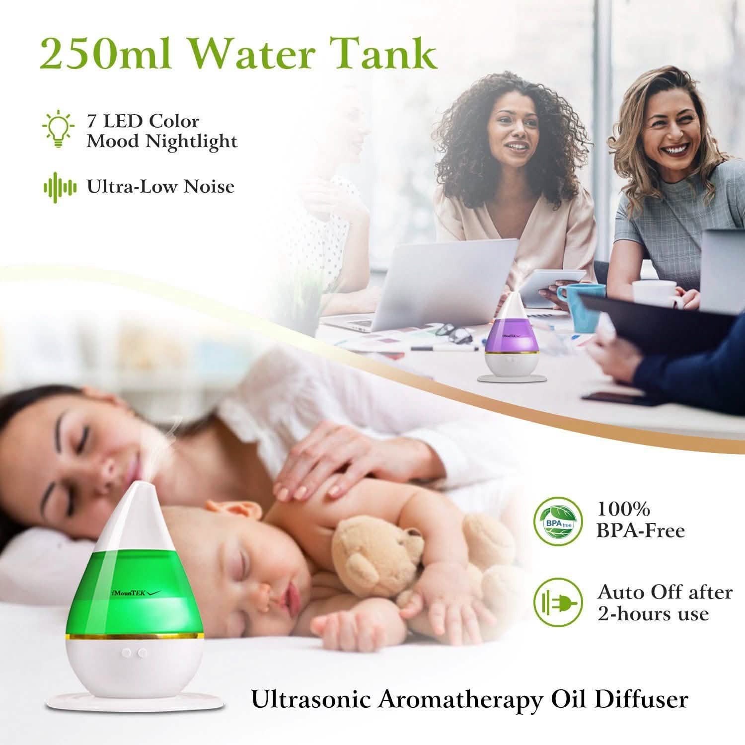 250 ML Cool Mist Humidifier with 7 Color Changeable LED Lights Health & Wellness - Tophatter Daily Deals