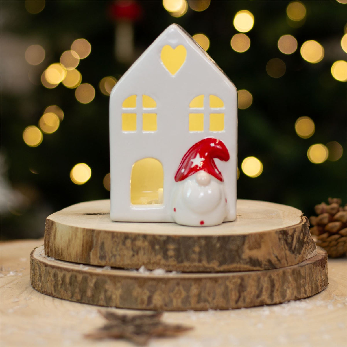 White Ceramic LED Christmas House with Gonk | Light Up Festive Decoration - 11cm Ornament - Tophatter Daily Deals