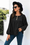 Button Up Balloon Sleeve Blouse Black Blouses - Tophatter Daily Deals