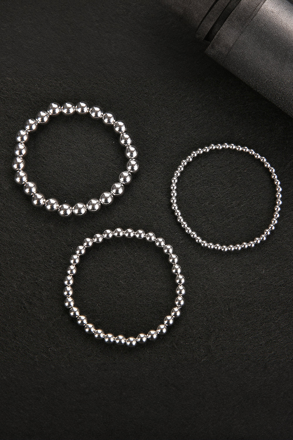 Silvery 3pcs 4/6/8mm Bead Bracelet Set Bracelets - Tophatter Daily Deals