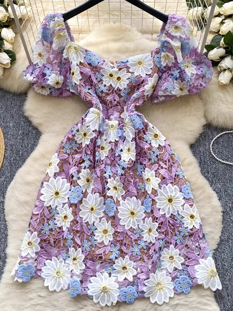 Elegant Flower Embroidery Lace Hollow Out Prom Dresses Mini Dresses - Tophatter Daily Deals