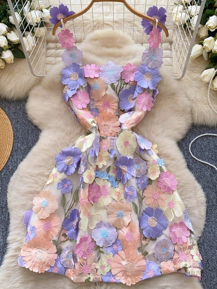 Women Square Collar Sleeveless Embroidery Dress Mini Dresses - Tophatter Daily Deals