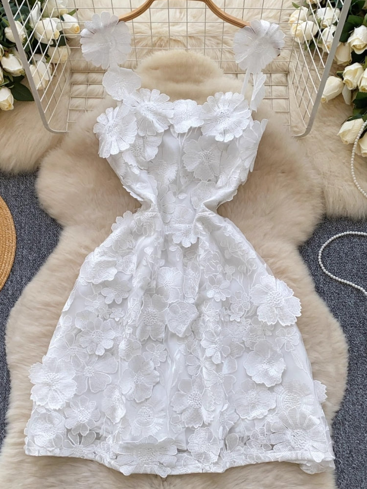 Women Square Collar Sleeveless Embroidery Dress Mini Dresses - Tophatter Daily Deals