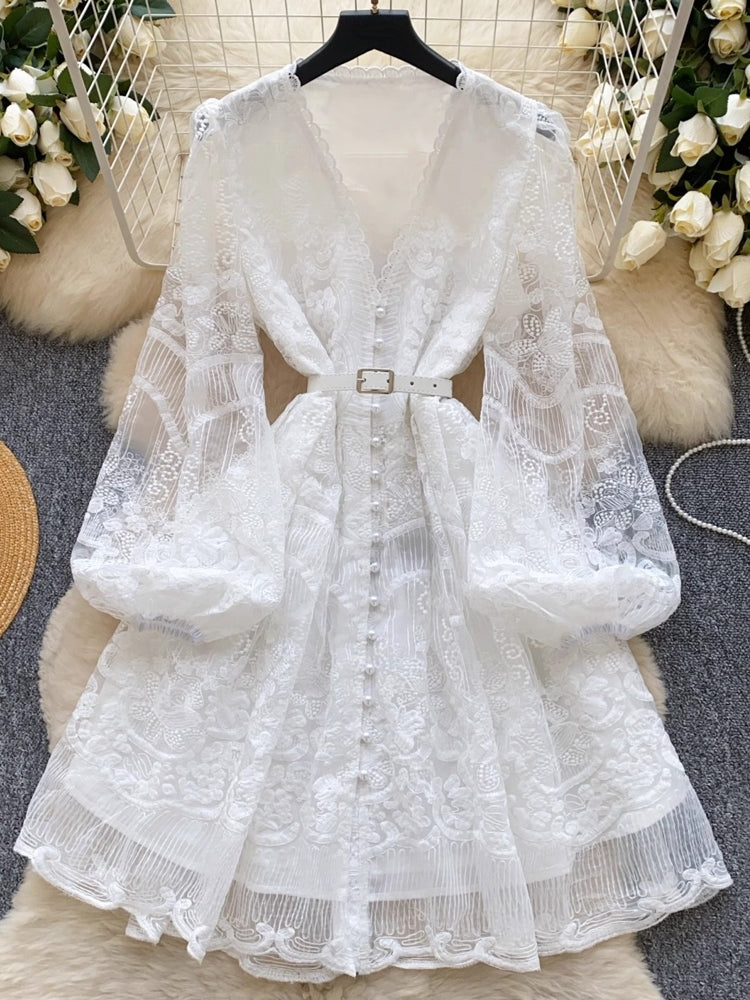 Summer White Lace Embroidery Flower Mini Party Dresses Mini Dresses - Tophatter Daily Deals