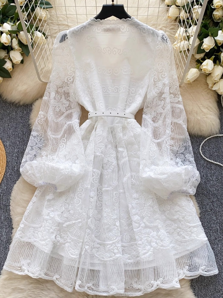 Summer White Lace Embroidery Flower Mini Party Dresses Mini Dresses - Tophatter Daily Deals