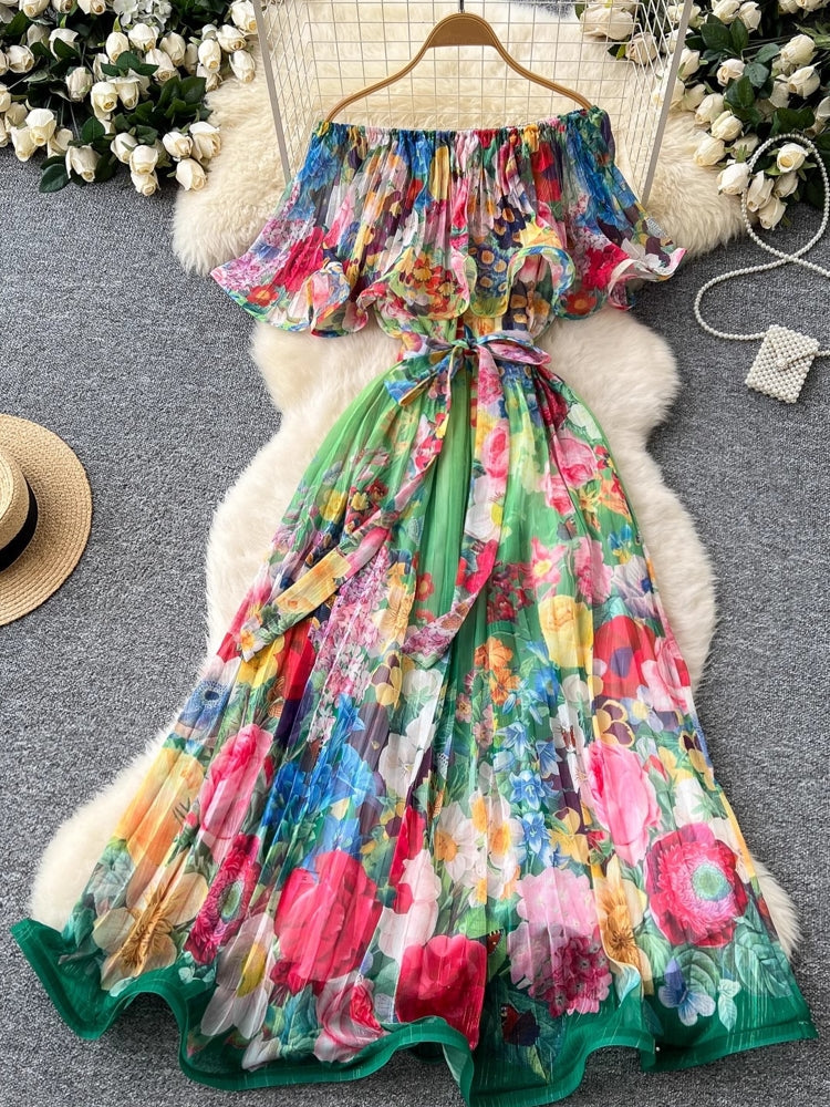 Summer Off Shoulder Gorgeous Flower Holiday Dress Maxi Dresses - Tophatter Daily Deals