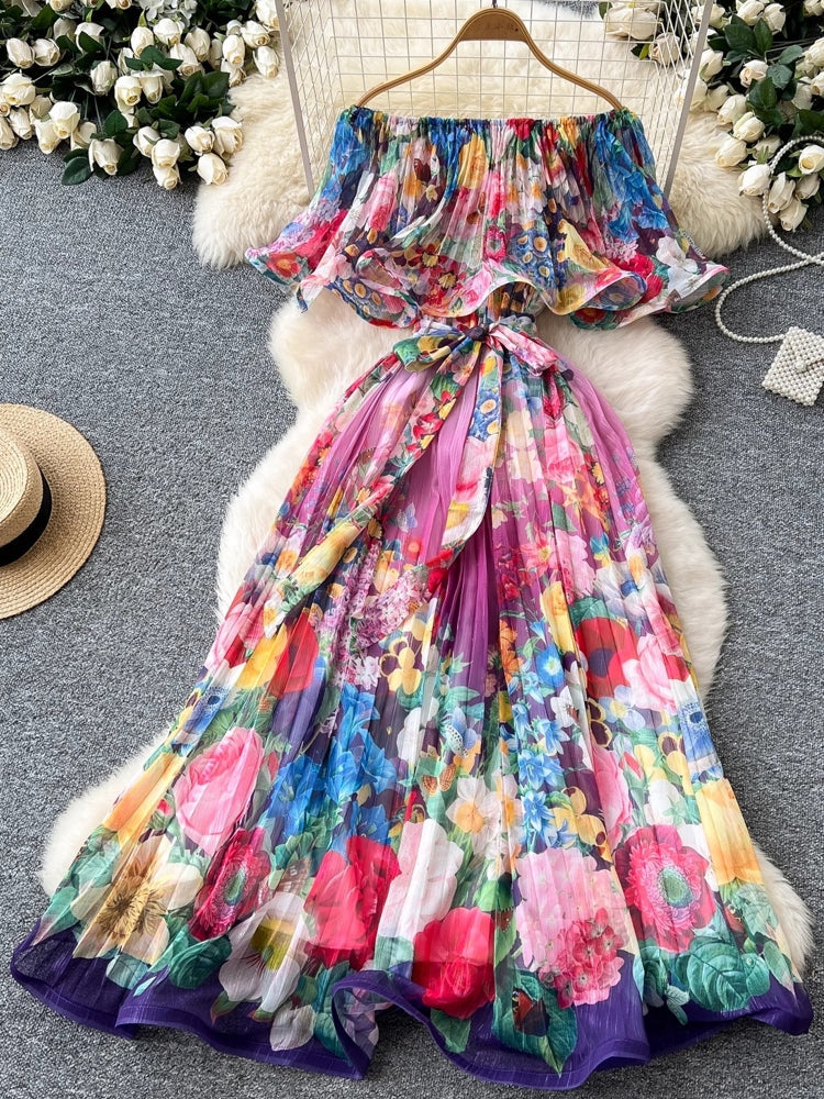 Summer Off Shoulder Gorgeous Flower Holiday Dress Maxi Dresses - Tophatter Daily Deals