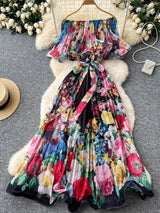 Summer Off Shoulder Gorgeous Flower Holiday Dress Maxi Dresses - Tophatter Daily Deals