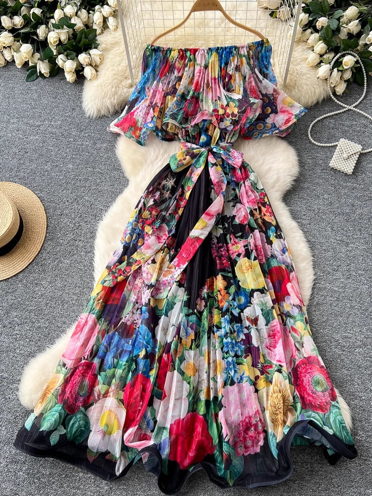 Summer Off Shoulder Gorgeous Flower Holiday Dress Maxi Dresses - Tophatter Daily Deals