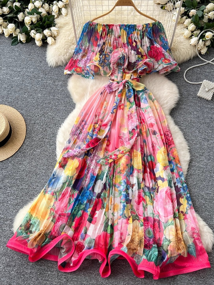 Summer Off Shoulder Gorgeous Flower Holiday Dress Maxi Dresses - Tophatter Daily Deals