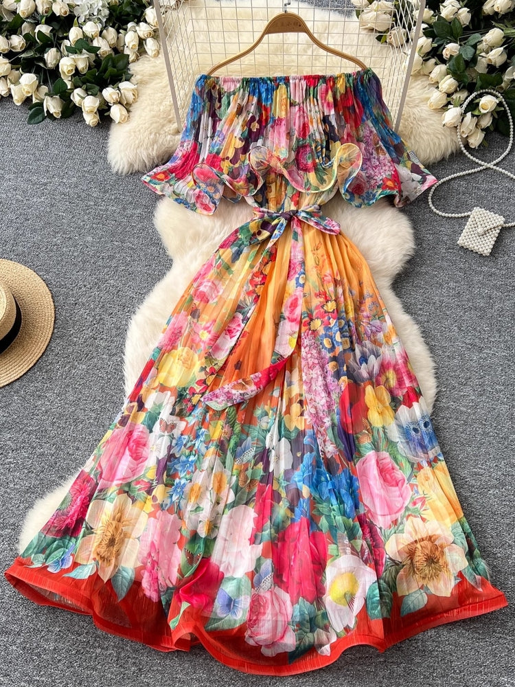 Summer Off Shoulder Gorgeous Flower Holiday Dress Maxi Dresses - Tophatter Daily Deals