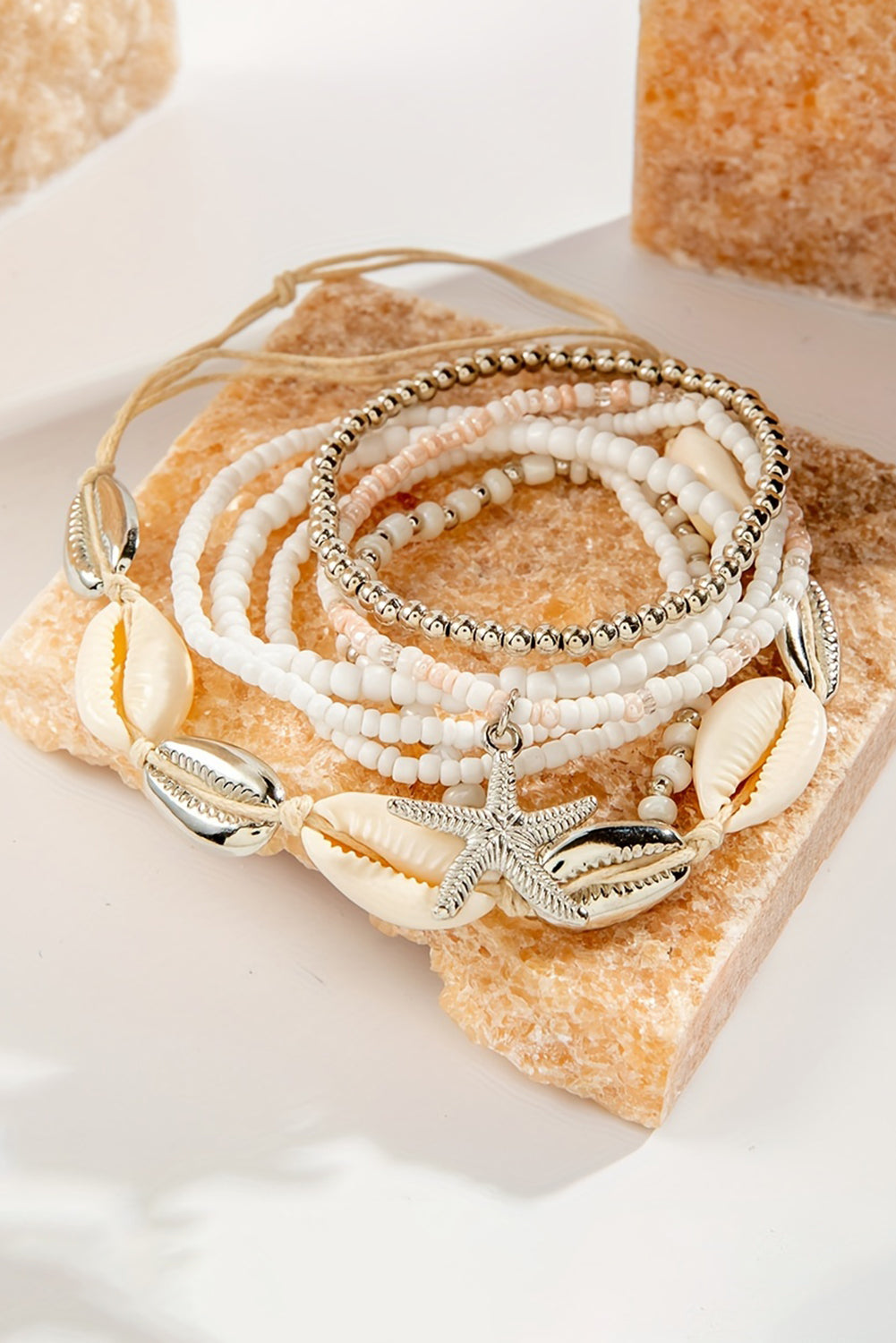 White 7pcs Starfish Seashell Beaded Bracelet Set Bracelets - Tophatter Daily Deals