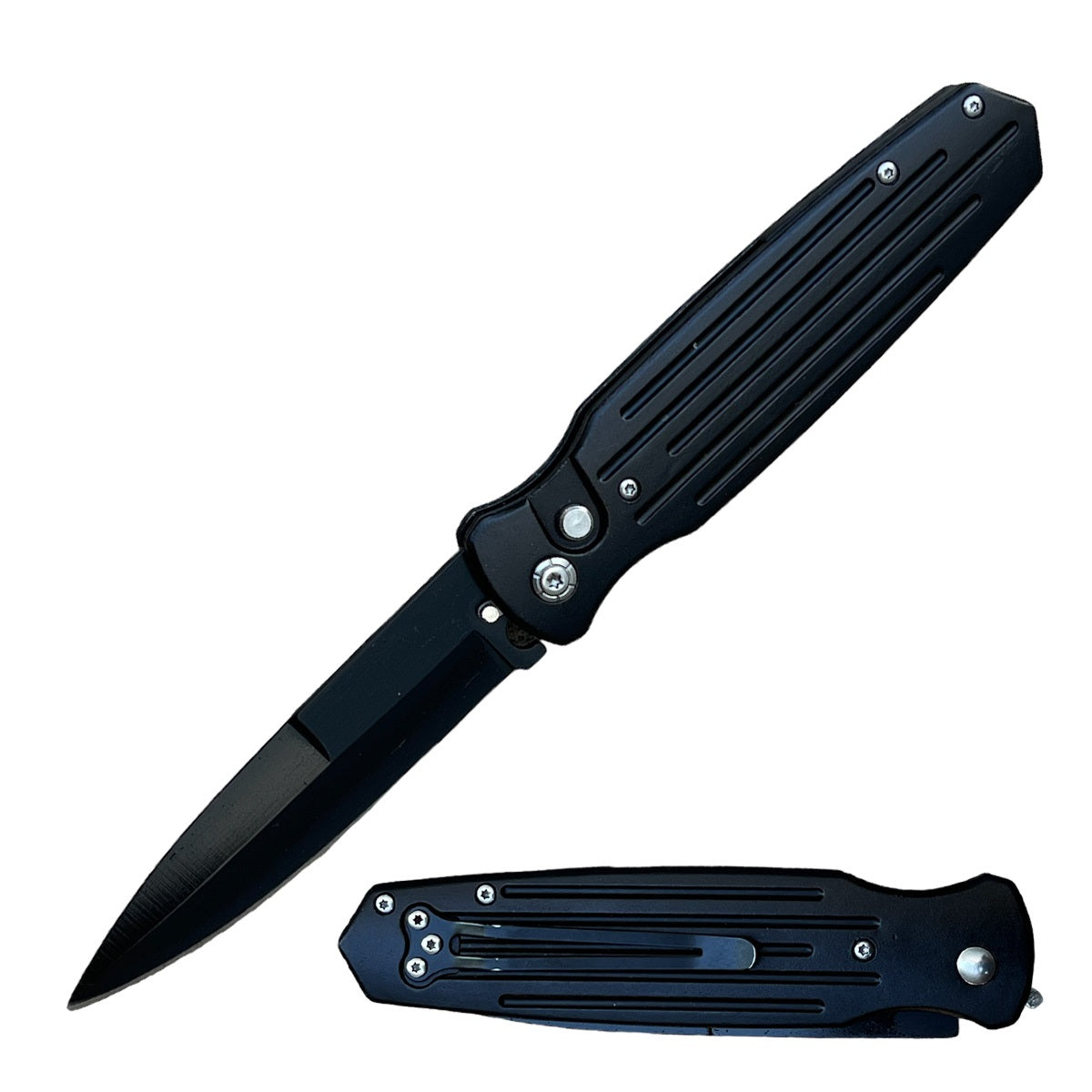 5" Closed Black Switchblade Automatic Knife with Safety - TOPHATTER'S ARMORY DEALS Collectible Weapons - Tophatter Daily Deals